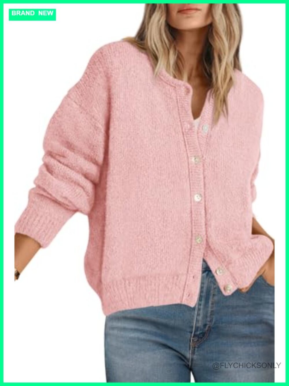 PRETTYGARDEN Long Sleeve Rib Knit Button Down Crewneck Cardigan Sweater